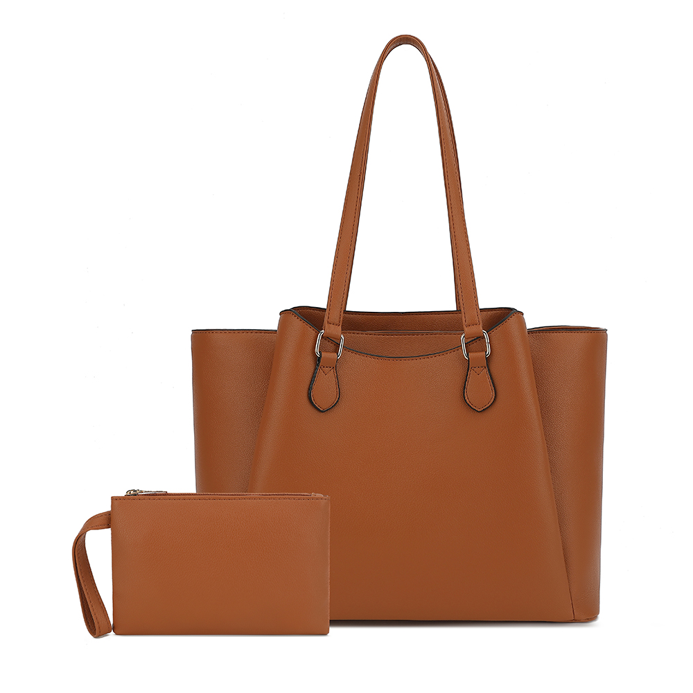 Leather Work Bag - 여성용 토트백, 파우치가 있는 대형 PU