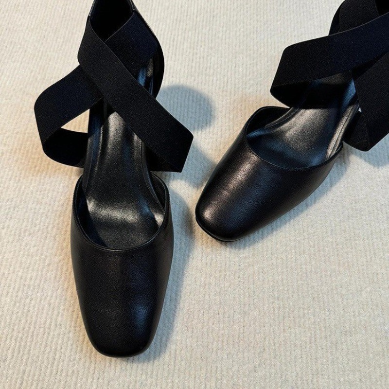 Leatherwork In French - 여성용 크로스 스트랩 블록 힐 샌들