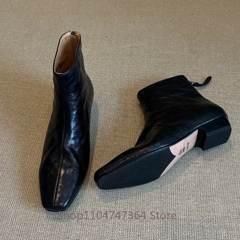 Leatherwork In French - 양가죽 레트로 프렌치 스퀘어 토 앵클