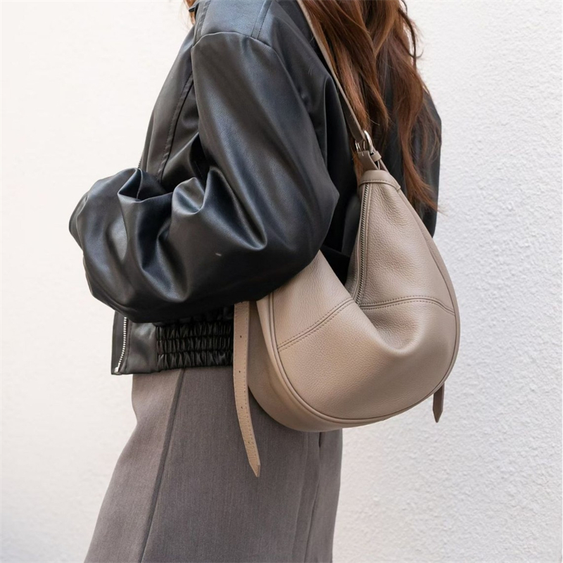 Leather Work Bag - BURMINSA 여성용 부드러운 천연 가죽 크레센트