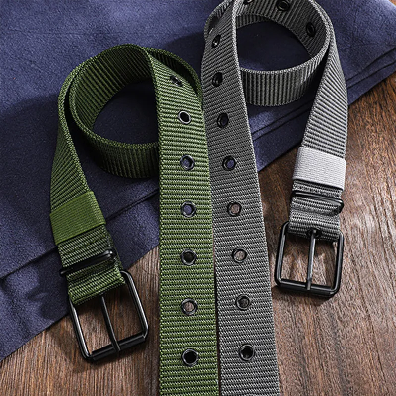 새로운 남성 벨트 다공성 캔버스 핀 버클 가죽 벨트 야 - Leatherwork Eyelets 리뷰 및 가격