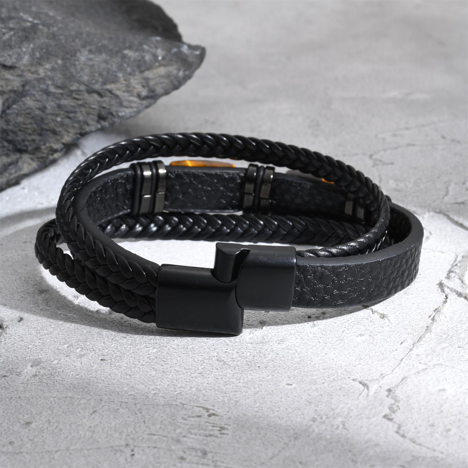 남성용 땋은 가죽 팔찌 호안석 블랙 자석 잠금장치 패션 - Leatherwork Jewelry 리뷰 및 가격
