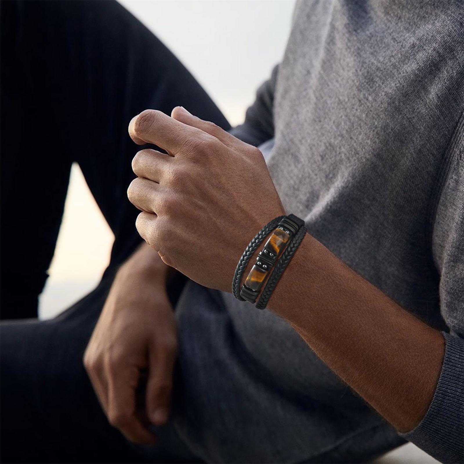남성용 땋은 가죽 팔찌 호안석 블랙 자석 잠금장치 패션 - Leatherwork Jewelry 리뷰 및 가격