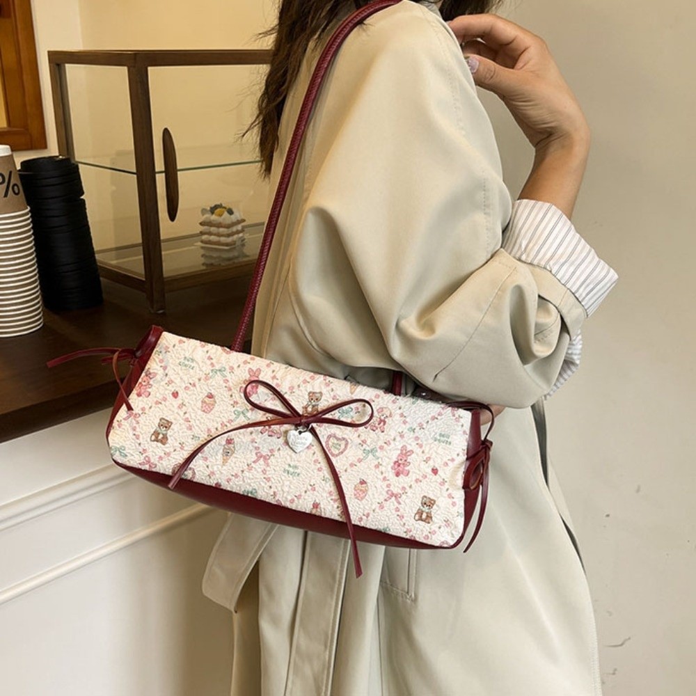 올매치 카툰 프린트 프렌치 스틱 핸드백 플리츠 리본 보 - Leatherwork In French 리뷰 및 가격