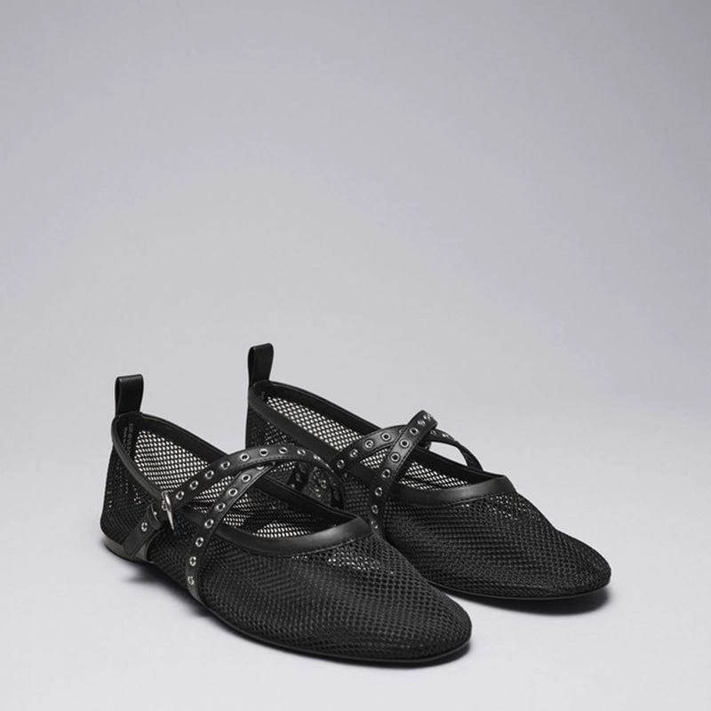 여성용 메쉬 발레 플랫 샌들, 아일렛 스트랩, 통기성  - Leatherwork Eyelets 리뷰 및 가격
