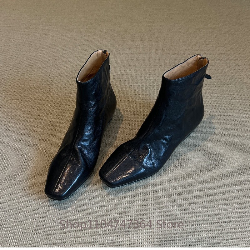 양가죽 레트로 프렌치 스퀘어 토 앵클 부츠 여성 신발  - Leatherwork In French 리뷰 및 가격
