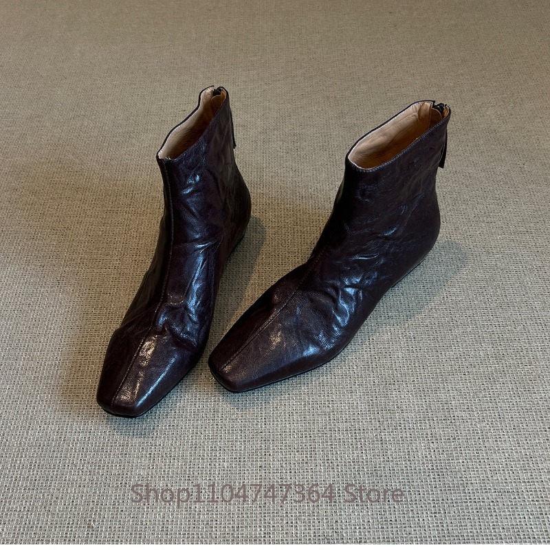 양가죽 레트로 프렌치 스퀘어 토 앵클 부츠 여성 신발  - Leatherwork In French 리뷰 및 가격