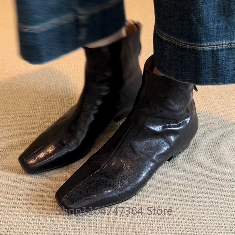 양가죽 레트로 프렌치 스퀘어 토 앵클 부츠 여성 신발  - Leatherwork In French 리뷰 및 가격